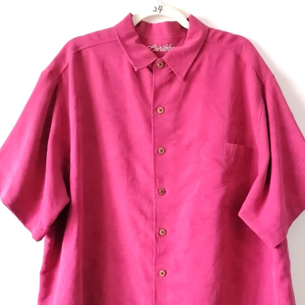 Caribbean Mens Pink Short Sleeve Collared Button Up Shirt Size XL - Picture 2 of 8